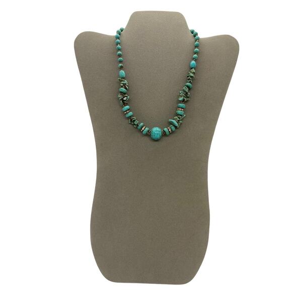Fashion Painted Stone Bead 16” Necklace Handcrafted Turquoise Colored Howlite - Picture 9 of 12